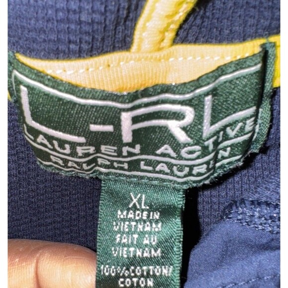 Y2k LRL Lauren Ralph Lauren Thermal Hooded Color Block Top XL Lace Up - Picture 3 of 6